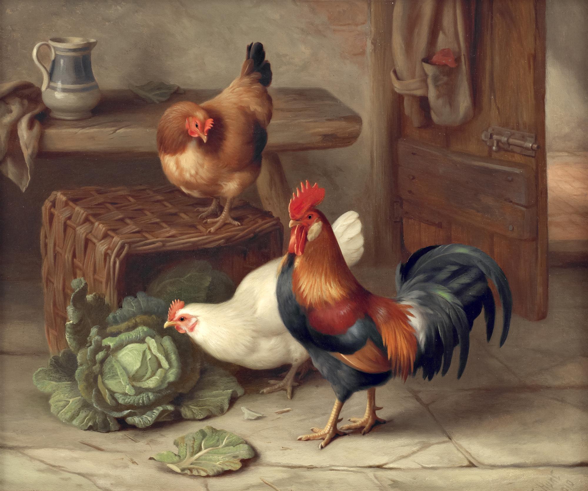 View Edgar Hunt | Chickens in Barn at Rowles Fine Art